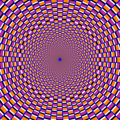 Spiral swirling circle pattern in pink, blue and orange - optical illusion