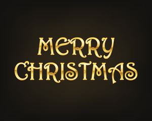 Greeting card with Merry Christmas golden text. Vector illustration