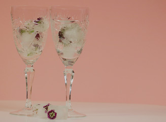 frozen flowers in the glass