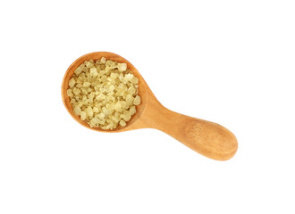 Close up wooden spoon of green Hawaiian salt