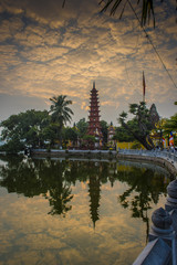 The Trấn Quốc Pagoda, in the peaceful location of west lake, in Hanoi, Vietnam