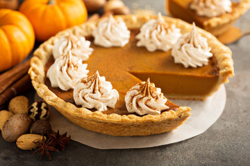 Pumpkin pie with whipped cream © fahrwasser