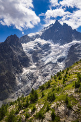 Fototapeta na wymiar The Meije Glacier and the Glacier du Tabuchet in Summer. Ecrins National Park, Soutern French Alps, France