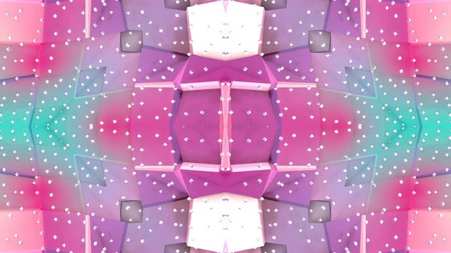 Abstract simple 3D background in red turquoise gradient color, low poly style as modern geometric background or mathematical environment with kaleidoscopic effect. 4K UHD or FullHD seamless loop. V47