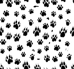 Dog's paws seamless pattern. Animal vector monochrome background.