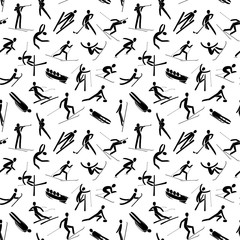 Seamles abstract background pattern Winter sport games Silhouette people activities