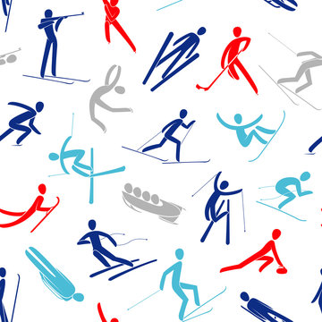 Seamles abstract background pattern Winter sport games Silhouette people activities