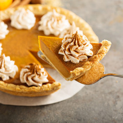 Pumpkin pie with whipped cream