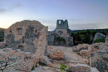 Fototapeta na wymiar Abandoned Dvigrad Castle of Istria in Croatia, at dusk