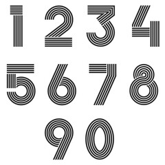 Numbers set thin line monogram math symbols, linear black and white typography design element mathematics symbols 1, 2, 3, 4, 5, 6, 7, 8, 9, 0