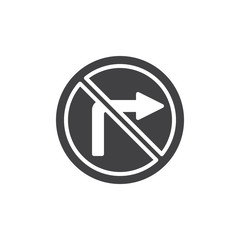 No turn right road icon vector, filled flat sign, solid pictogram isolated on white. Do not turn right traffic sign symbol, logo illustration.