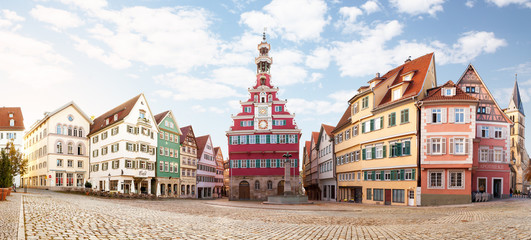 panorama of medieval town Esslingen am Neckar Germany famous landmark town hall - obrazy, fototapety, plakaty