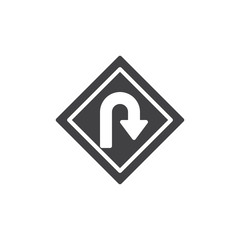 U-Turn road sign icon vector, filled flat sign, solid pictogram isolated on white. Symbol, logo illustration.