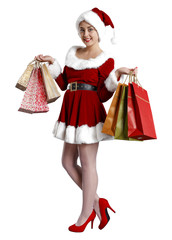 Santa claus woman on white background 