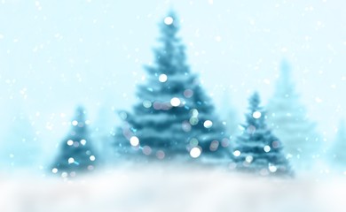 Fototapeta na wymiar Christmas background fir-trees with decoration and snow 