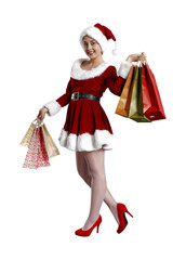 Santa claus woman on white background 