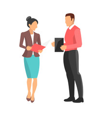 Woman and Man Standing on Vector Illustration