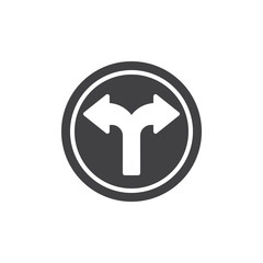 Crossroads spliting in two ways icon vector, filled flat sign, solid pictogram isolated on white. Fork junction traffic symbol, logo illustration.