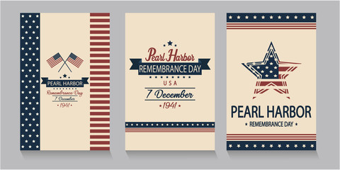Pearl Harbor Remembrance day card set. vector illustration.