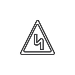 Curves ahead line icon, outline vector sign, linear style pictogram isolated on white. Danger turns road sign symbol, logo illustration. Editable stroke