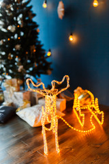 New Year glowing reindeer with sleigh