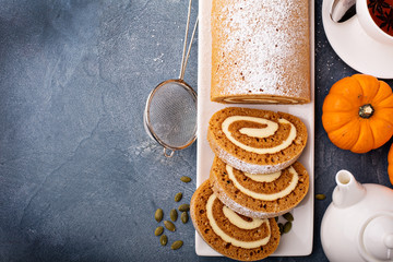 Pumpkin roll with cream cheese frosting