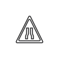 Warning narrow road ahead traffic signs line icon, outline vector sign, linear style pictogram isolated on white. Symbol, logo illustration. Editable stroke
