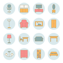 Collection of furniture vector outline icons. Line iocns for web, print, mobile apps design