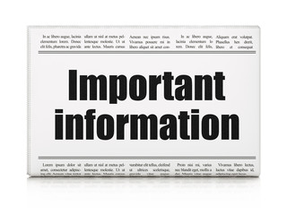 Data concept: newspaper headline Important Information on White background, 3D rendering