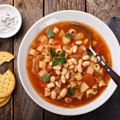 Vegetarian minestrone soup with pasta and beans