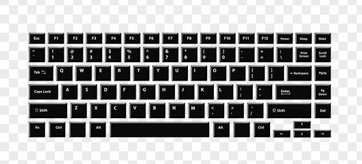 Black keyboard for laptop or computer on white background