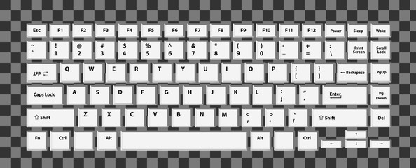 White keyboard for laptop or computer on white background
