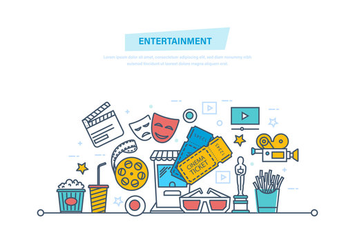 Entertainment, cinema and film, movie theater concept. Cinema icons.