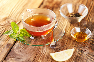 Healthy tea with lemon and honey against flu influenza for health