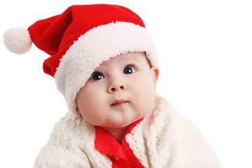 Beautiful girl in Christmas costume with Christmas balls toys. In Studio on white background isolated