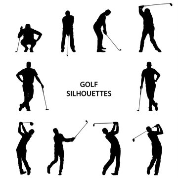 Golf different silhouettes on white background