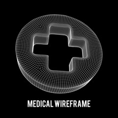 First aid medical cross wireframe low poly mesh, vector symbol illustration