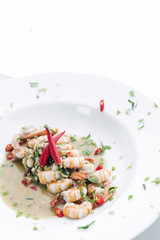 spicy garlic prawns modern fusion gourmet food cuisine meal