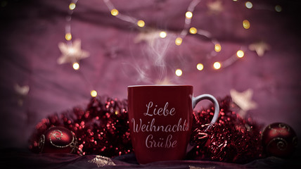 Hintergrund für Weihnachten oder Advent mit Kaffeetasse