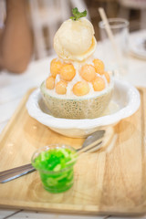 ice cream with melon and bingsu