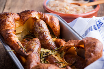 Sausages in Yorkshire pudding batter