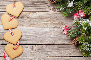 Christmas fir tree and heart gingerbread cookies