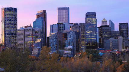 Twilight view of Calgary, Canada skyline