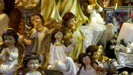 Fototapeta premium Decorative Christmas Angels at Christmas Market