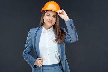 woman architect builder wearing gray business suit look successful and confident