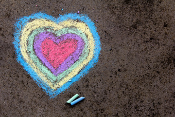 chalk drawing: colorful hearts on asphalt - 182594728