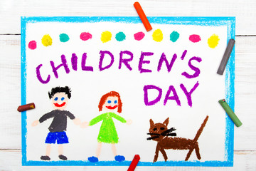 Obraz na płótnie Canvas Colorful drawing: Children's day card