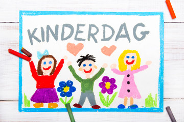 Colorful drawing: Children's day card with Holland words: Children's Day