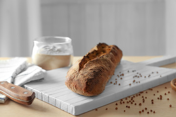 Fresh buckwheat bread on wooden board