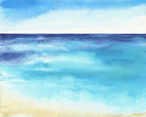 Ocean watercolor hand painting illustration. - 182595985